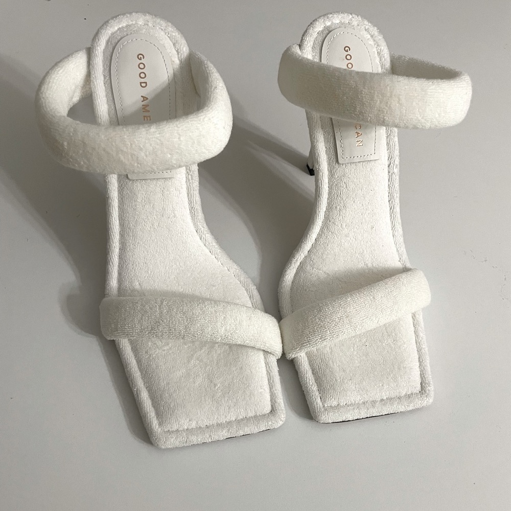Good American White Terry Slip On High Heel Sandals